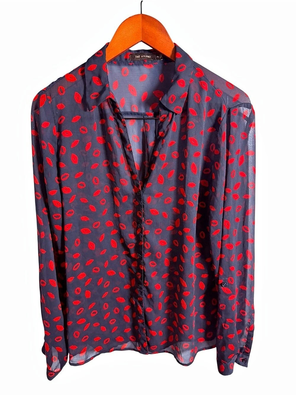 The Limited Lip Print Blouse in Blue & Red Size XL Like New